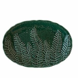 Maxcera Green Fern Embossed Oval Serving Platter 14.” Ceramic NEW